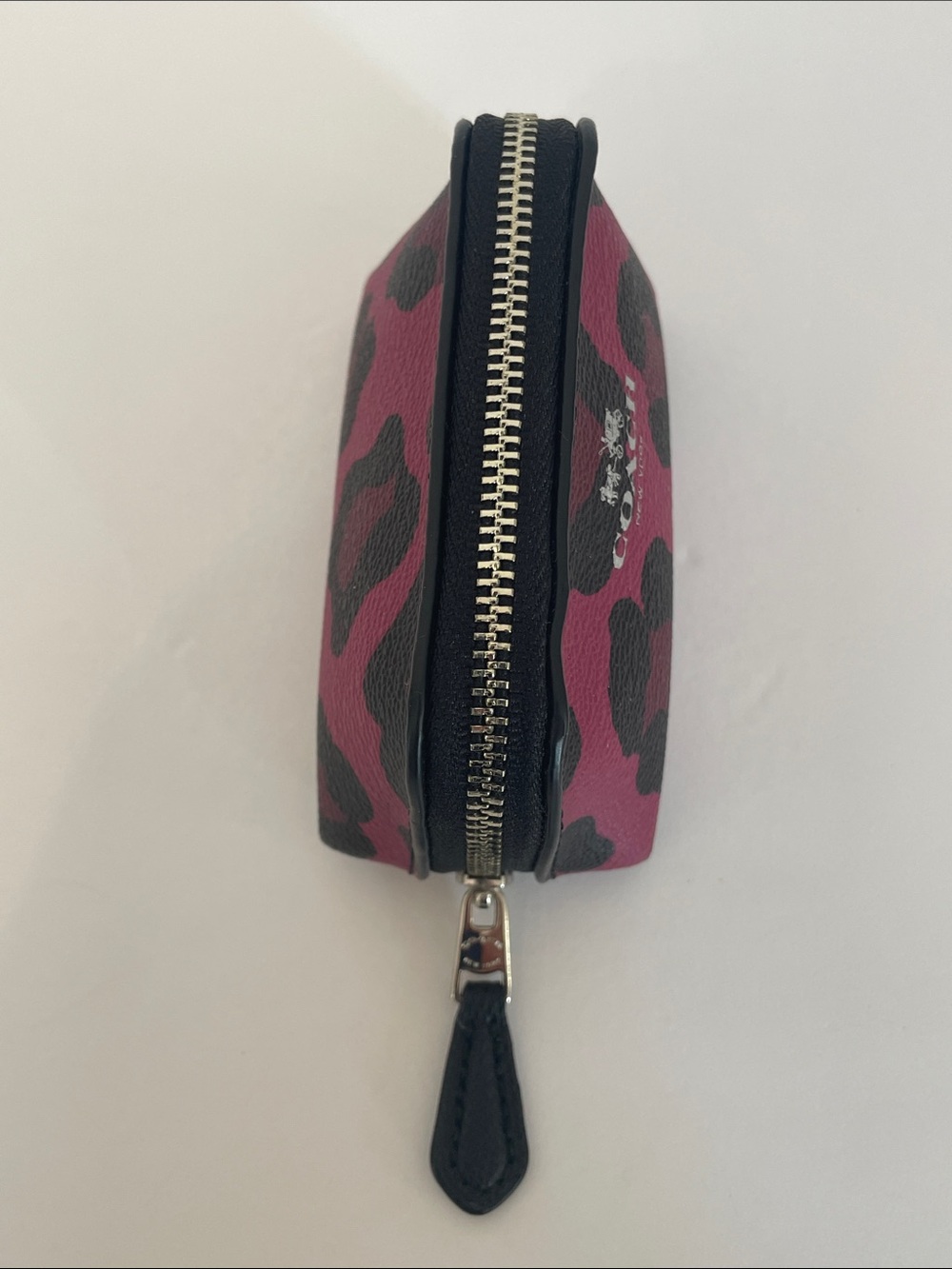 Coach Micro Mini Pouch Cosmetic | Coin Case Cranberry Ocelot Print - Picture 5 of 6